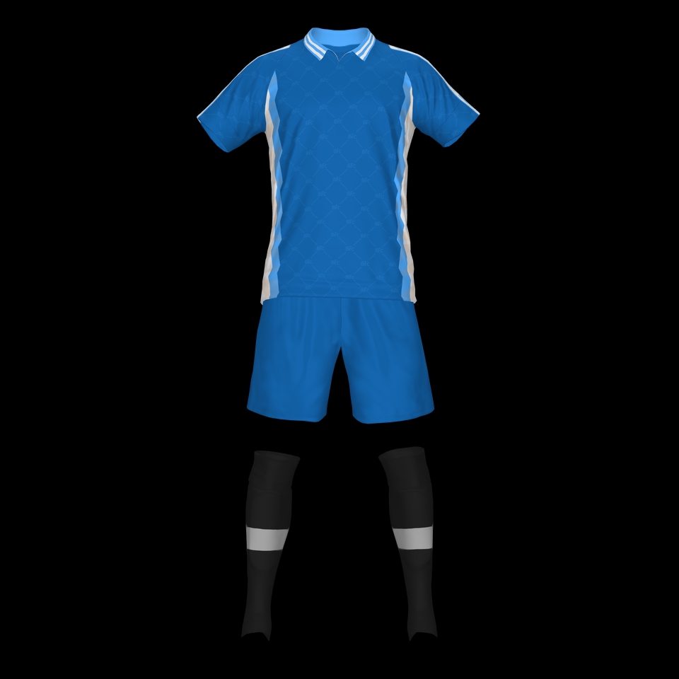 Desain jersey sepak bola dengan warna biru dan putih, desain kaos olahraga