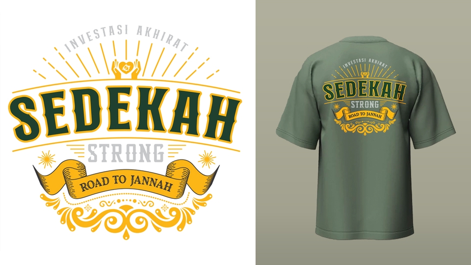 Desain logo dengan tema sedekah strong road to jannah cocok untuk organisasi amal atau komunitas peduli sesama.