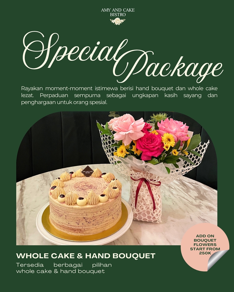 Paket Spesial Amy and Cake Bistro: Kue Ulang Tahun dan Buket Bunga