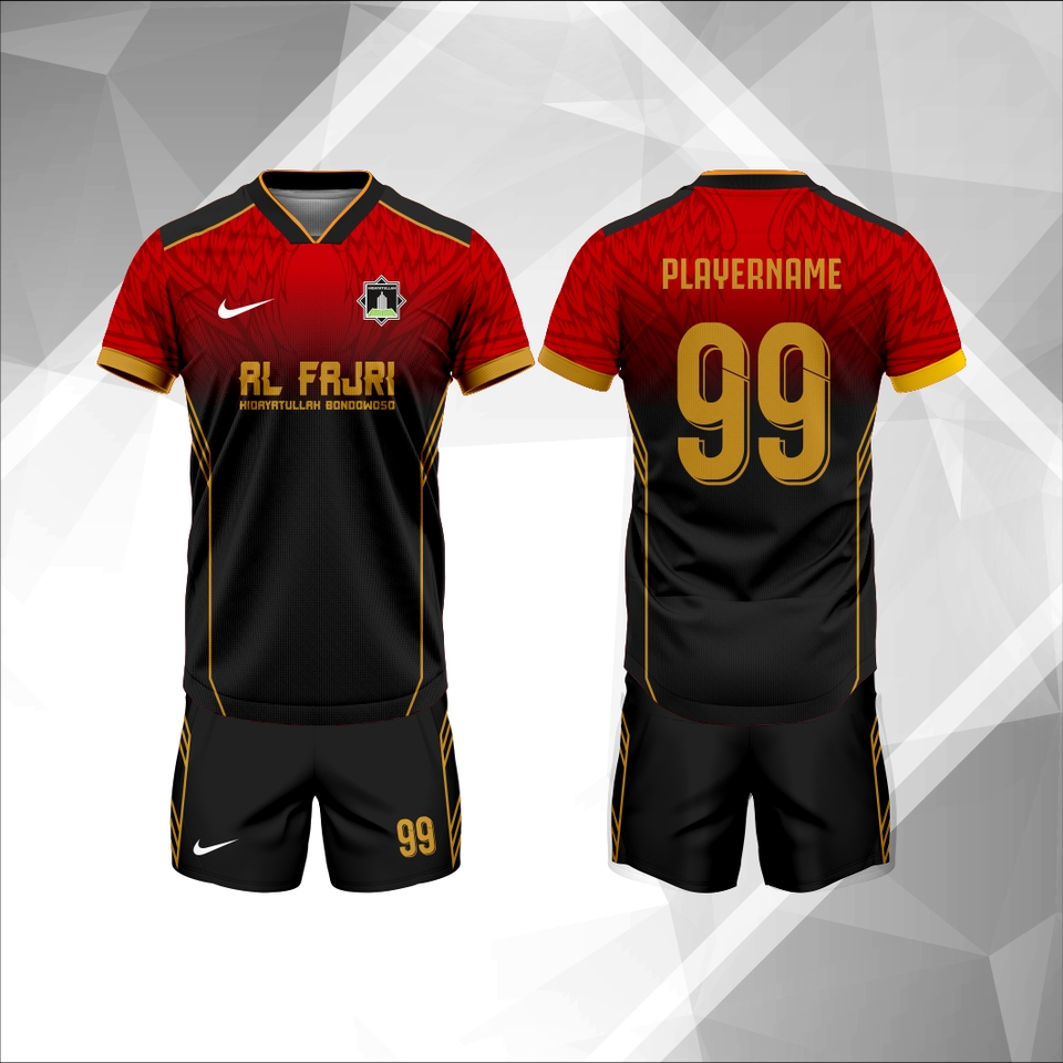 Desain kaos sepak bola dengan motif dan logo custom, desain jersey bola