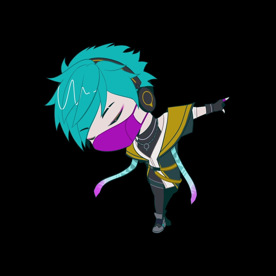 Ilustrasi digital karakter kartun lucu dengan warna hijau dan kuning cocok untuk desain icon dan ilustrasi media sosial.