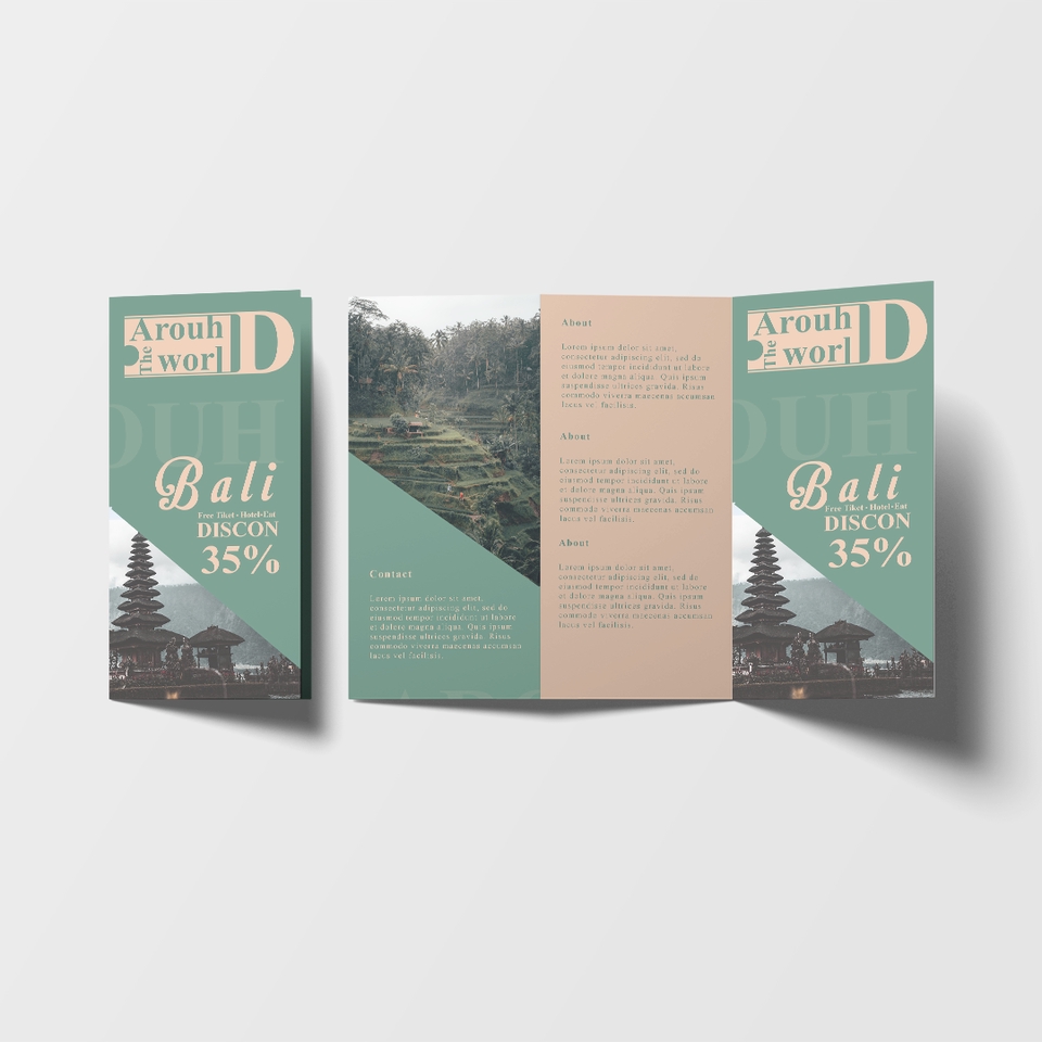 Desain brosur wisata Bali dengan tema diskon 35 persen
