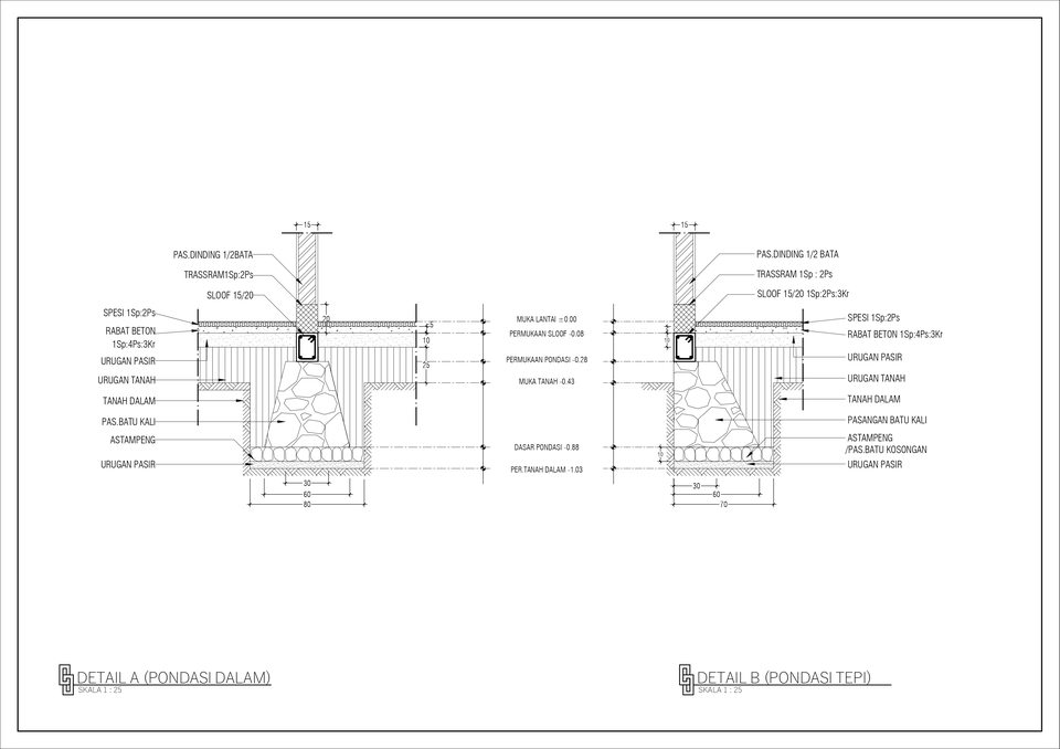 Jasa drafter autocad murah untuk detail pondasi dalam dan pondasi tepi.