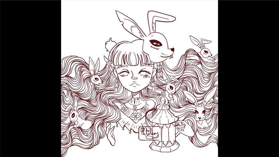 รับวาดรูปภาพประกอบสไตล์การ์ตูน ผู้หญิงกับกระต่าย