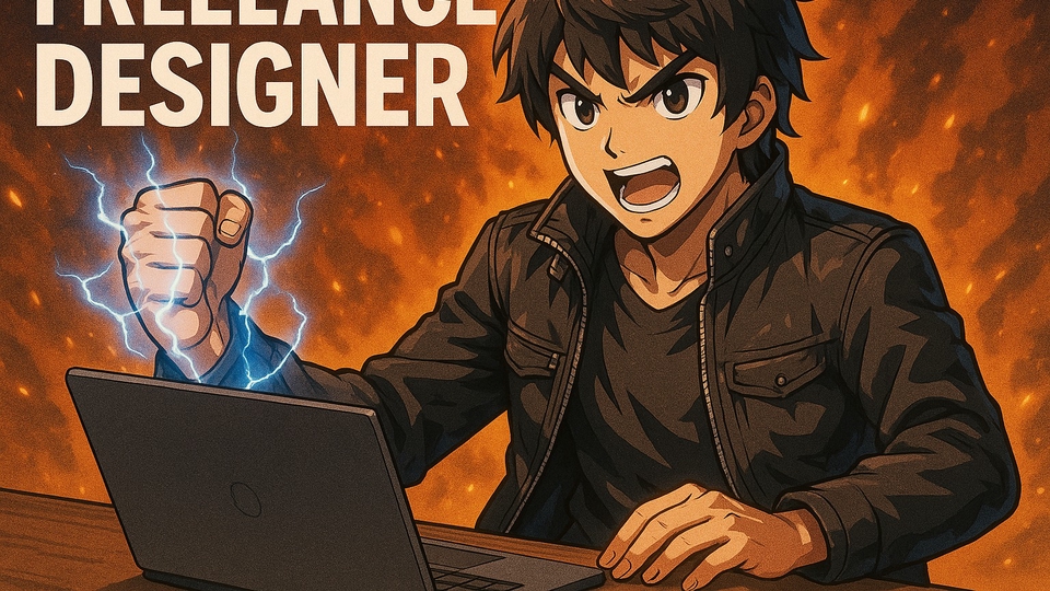 Desainer logo freelance bekerja di laptop, membuat logo online untuk perusahaan dan website.