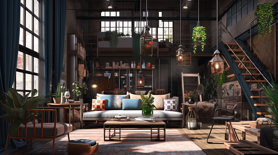 Jasa desain interior ruang tamu modern dengan gaya industrial