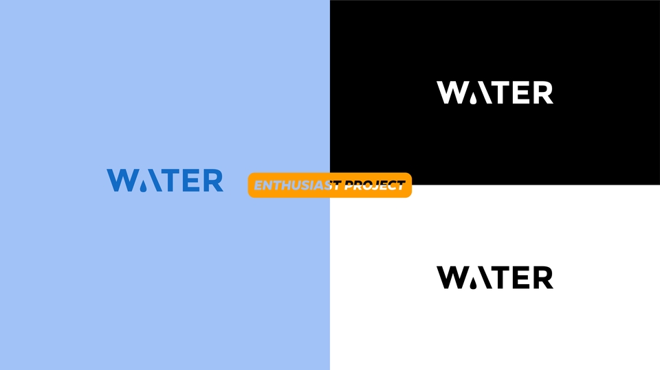 Desain logo modern dan profesional untuk brand V Water, hasil kerja sama platform freelance Enthousiast Project.