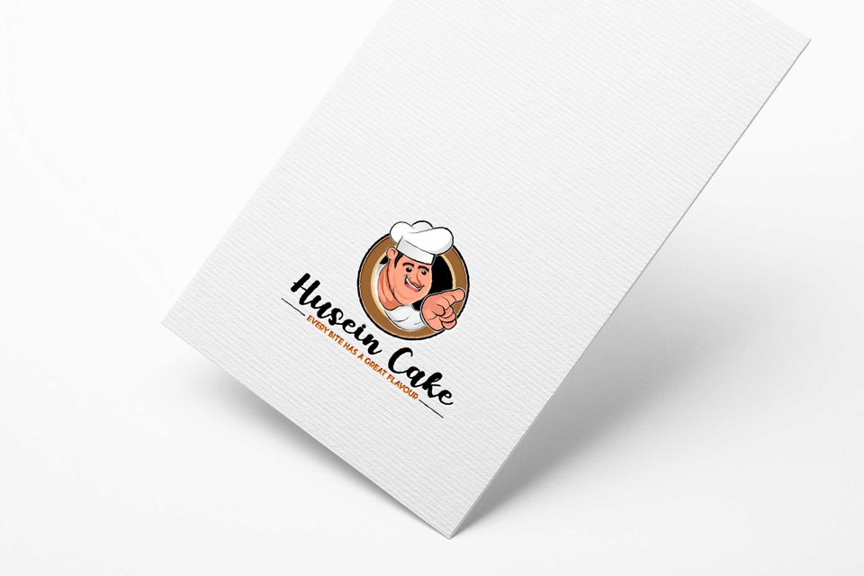 Logo desain restoran makanan dengan nama Husein Cake, cocok untuk inspirasi logo usaha kuliner anda.