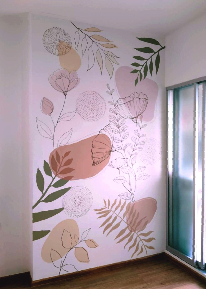 รับวาดภาพประกอบลายเส้นดอกไม้สีพาสเทล วาดภาพดิจิตอลเพ้นท์ ภาพวาดตกแต่งผนัง