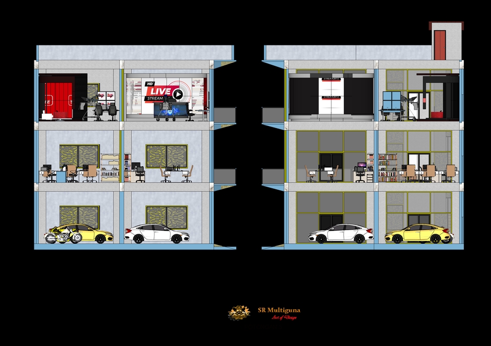 Jasa drafter autocad freelance, desain gambar 3D bangunan 3 lantai. Autocad murah, drafter arsitek interior.