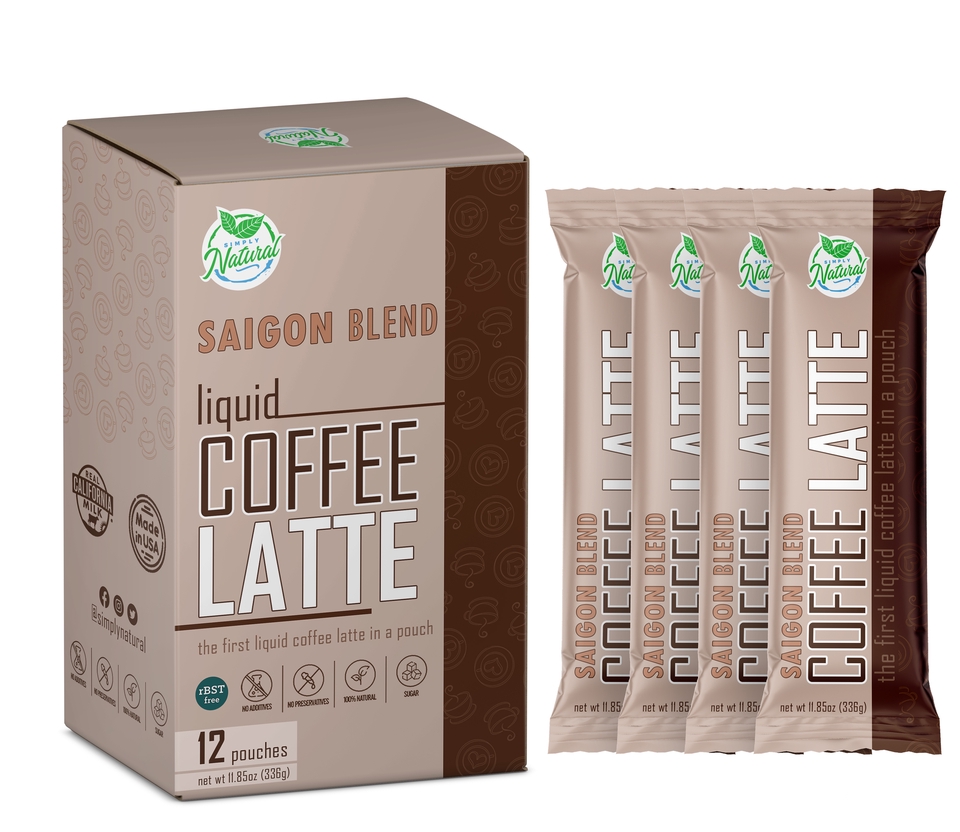 Kemasan kopi latte Saigon Blend 12 sachet, desain kemasan minuman, jasa desain kemasan minuman, desain kemasan unik, desain label makanan, desain label produk.