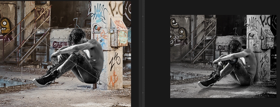 รับแต่งรูปภาพ ปรับแสงรูปภาพ  รีทัชภาพ คน นั่ง พิง  กำแพง