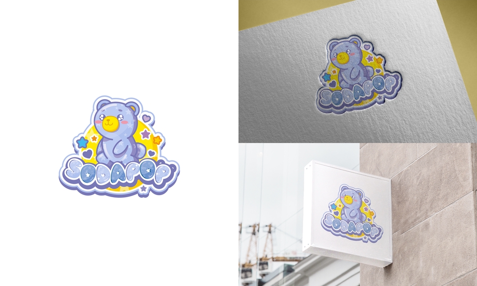 Desain logo kartun lucu untuk toko makanan online, dengan gambar beruang lucu, cocok untuk desain logo usaha makanan.