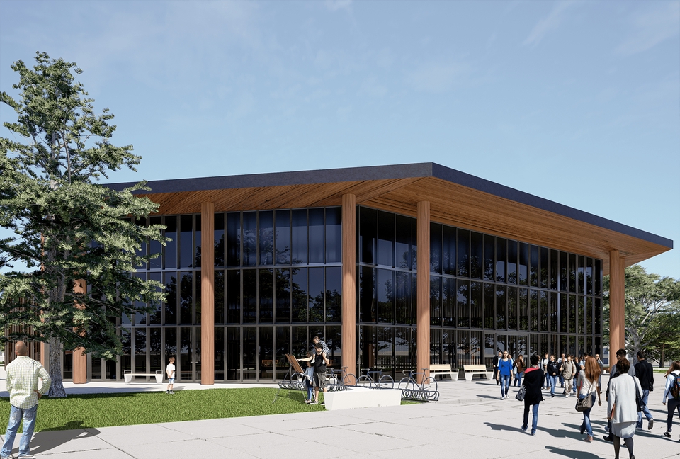 Jasa desain exterior 3d, gambar desain bangunan modern minimalis untuk kantor atau cafe.