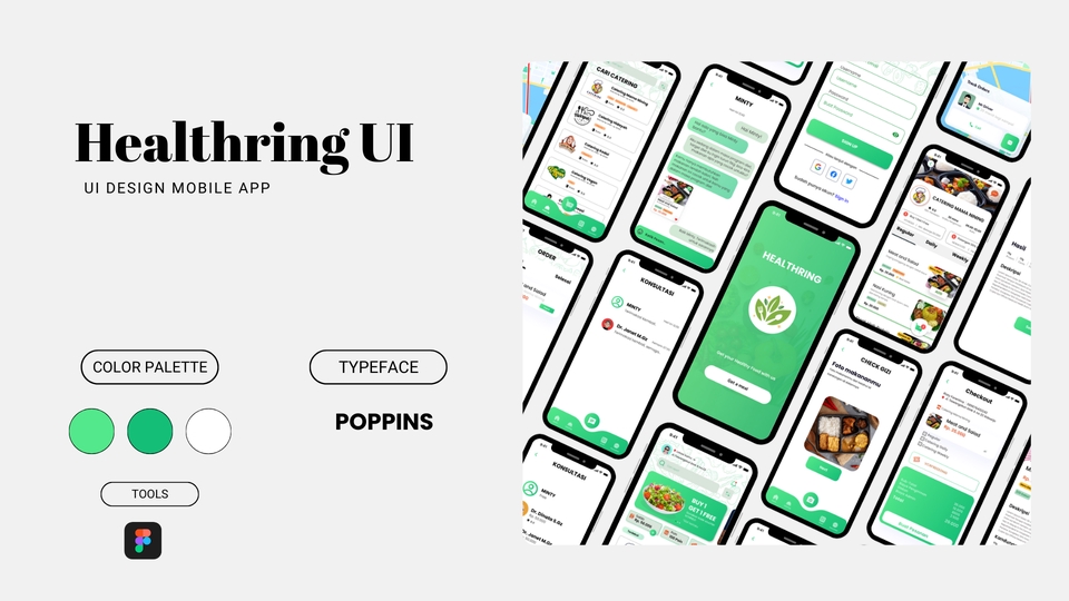 Desain UI UX mobile app modern dengan warna hijau dan putih, mockup desain aplikasi, UI UX designer