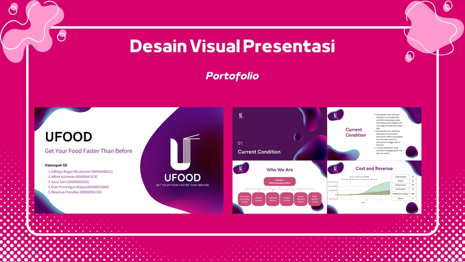 Desain visual presentasi untuk jasa presentasi powerpoint, desain slide, membuat power point, presentasi profesional, Ufood.