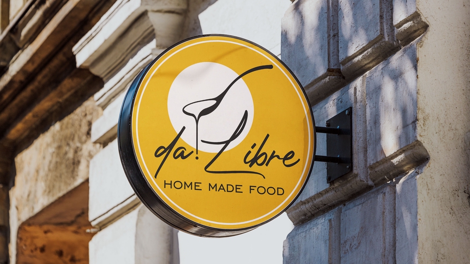 Logo restoran "da: Libre" dengan desain spoon dan home made food. Jasa desain logo restoran, jasa pembuatan logo, desain logo restoran, logo makanan, logo resto.