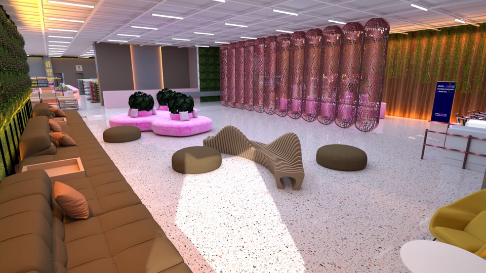 Jasa desain interior cafe minimalis dengan sofa dan kursi modern untuk ruang tunggu