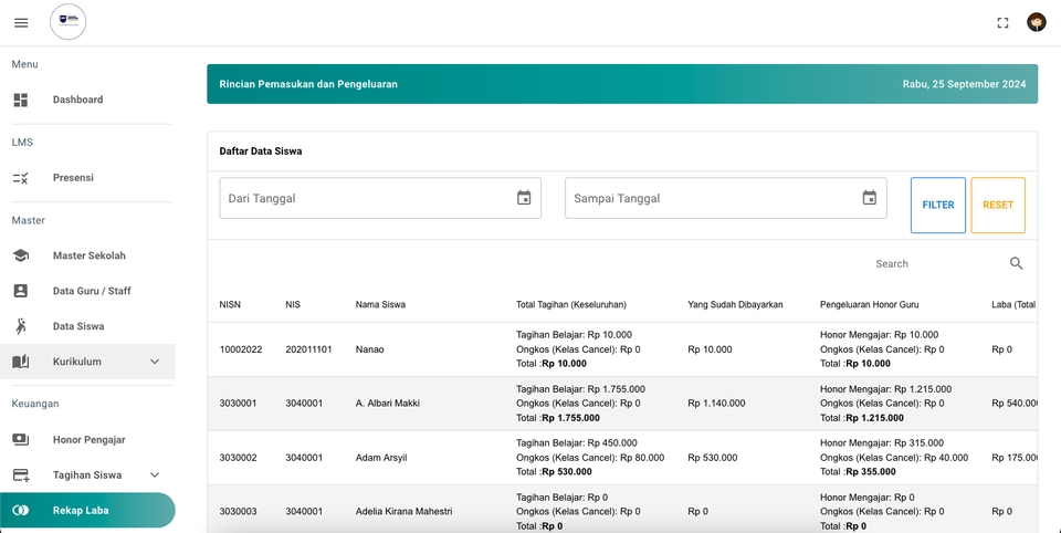Jasa Pembuatan Website Profesional - Daftar Data Siswa - Sistem Manajemen Sekolah