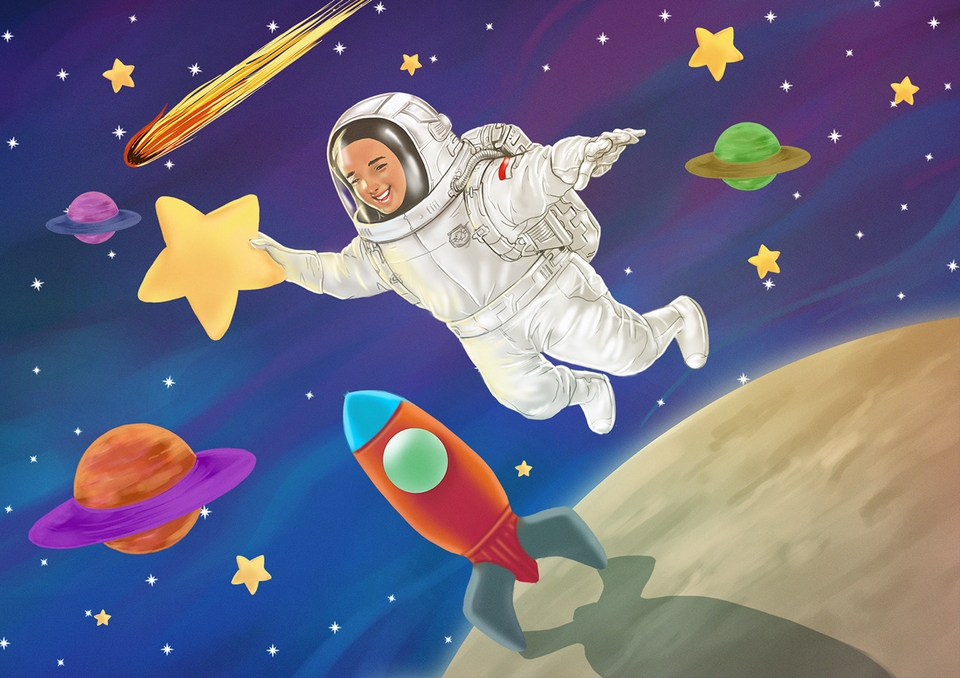 Ilustrasi kartun lucu seorang astronaut di luar angkasa dengan roket dan bintang. jasa ilustrasi kartun jasa gambar kartun desain ilustrasi jasa illustrator gambar ilustrasi jasa pembuatan vector gambar ilustrasi jasa ilustrasi digital ilustrasi digital jasa filter instagram filter instagram pernikahan jasa bikin filter instagram filter ig jasa instagram filter jasa buat filter ig jasa membuat filter instagram jasa pembuatan filter instagram.