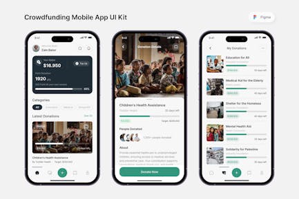 Desain UI UX aplikasi mobile crowdfunding untuk kemanusiaan - Fitur donasi dengan tampilan yang bersih dan menarik