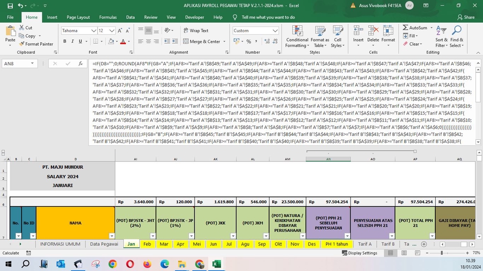 Akuntansi dan Keuangan - APLIKASI PAYROLL / PENGGAJIAN + PPH 21 TARIF EFEKTIF RATA-RATA (TER) EXCEL  - 8