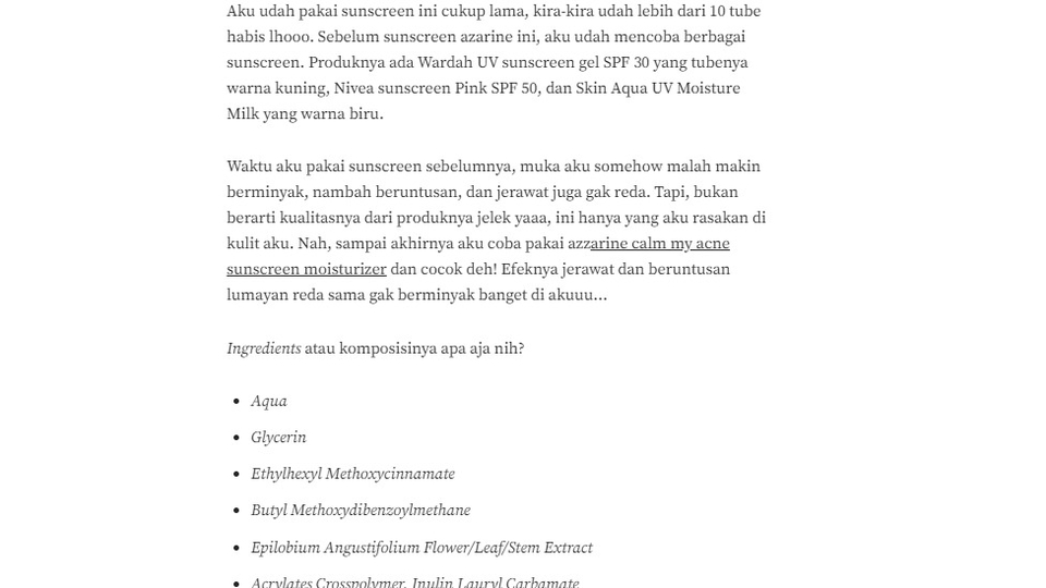 Jasa penulisan konten untuk produk sunscreen, review, dan ingredients