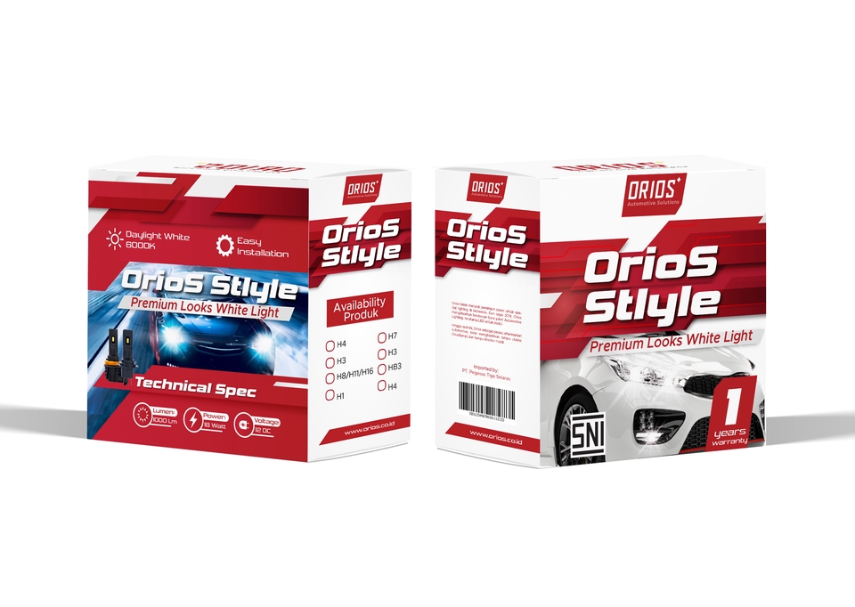 Desain kemasan produk makanan dengan label stiker yang menarik untuk brand Orios Style.