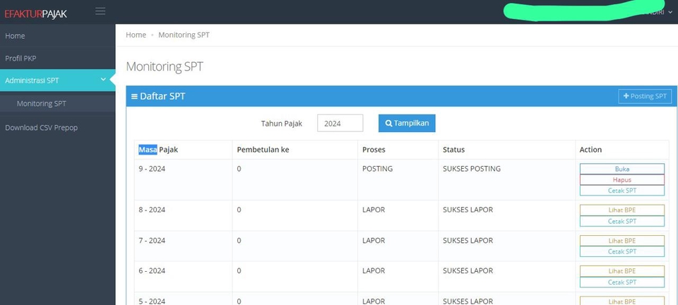 Monitoring SPT Tahunan Pajak 2024 - Daftar SPT - Jasa Konsultan Pajak Online - Konsultasi Pajak - Pembuatan Laporan Keuangan