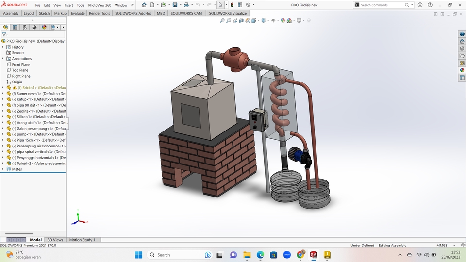 Jasa drafter autocad untuk desain pembuatan alat distilasi air dengan detail lengkap dan akurat.