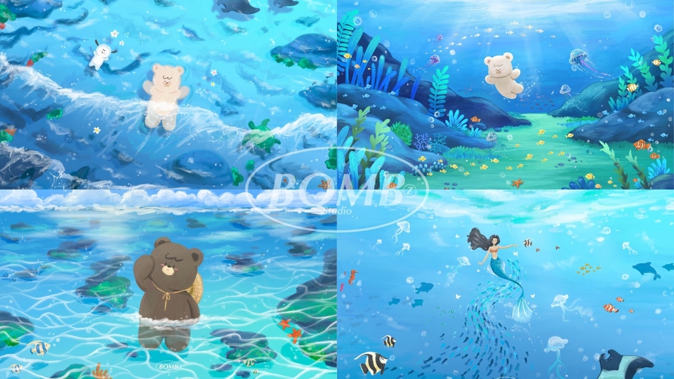 รับวาดภาพประกอบ งานภาพประกอบ ภาพประกอบน่ารัก สไตล์น่ารัก สีสันสดใส ภาพประกอบน้ำทะเล ภาพประกอบสัตว์ทะเล ภาพประกอบเด็ก