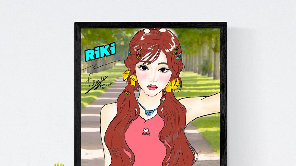 รับวาดภาพเหมือนการ์ตูนสไตล์น่ารัก  ภาพเหมือนหญิงสาวผมแดง  Riki