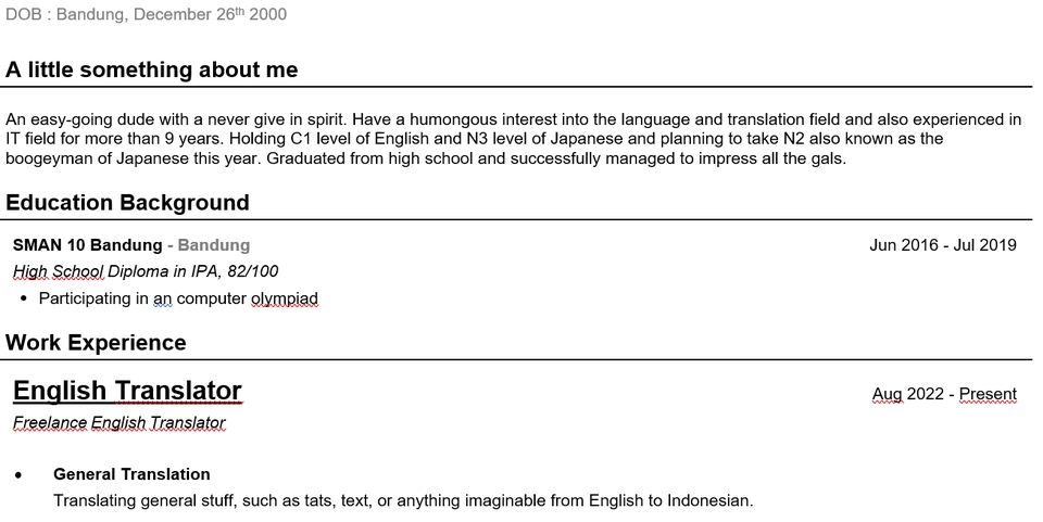 Penerjemahan - Jasa Penerjemahan CV ke bahasa Inggris - 3