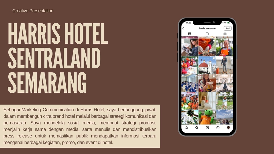 Jasa digital marketing hotel Semarang: Promosi Harris Hotel melalui Instagram dan Facebook Ads.