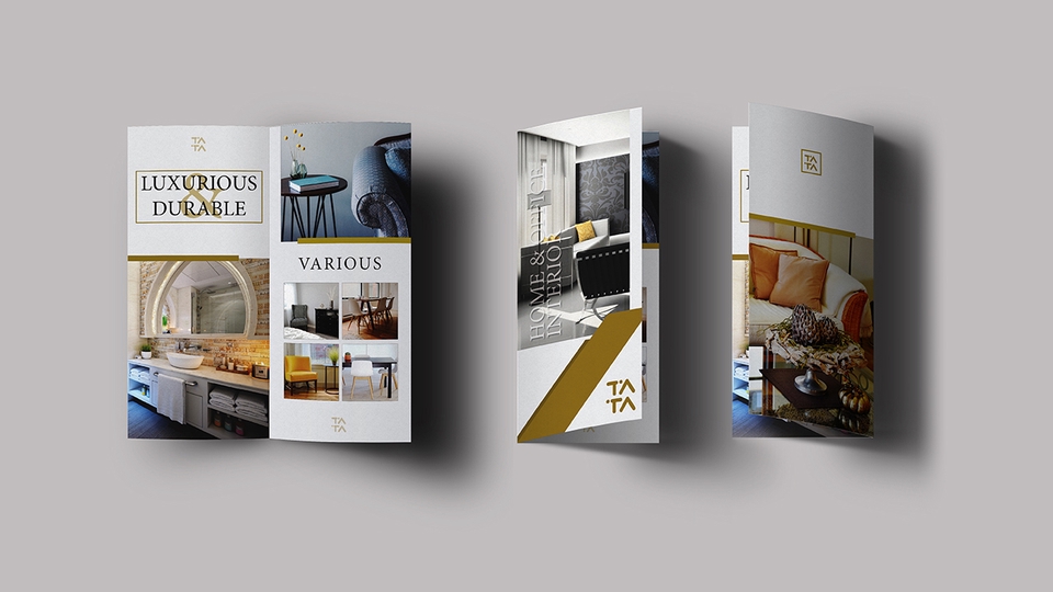 Desain Brosur Interior dan Furniture dengan Tampilan Mewah dan Berkelas untuk Dekorasi Rumah, Kantor, atau Tempat Usaha Anda.