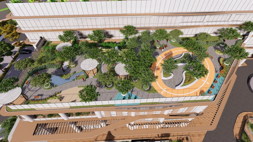 Desain arsitektur 3D rumah modern dengan taman minimalis untuk meningkatkan nilai estetika bangunan.