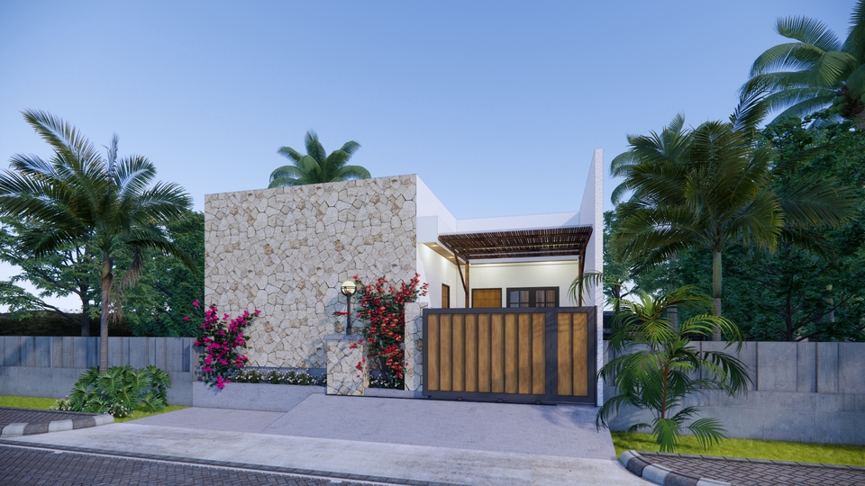 Desain eksterior rumah minimalis modern dengan kolam renang, jasa desain arsitektur 3d, jasa desain rumah, jasa gambar 3d, desain rumah minimalis.