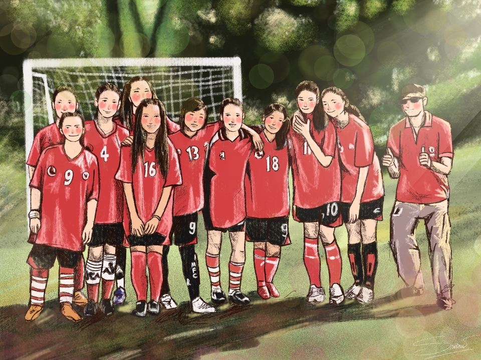 รับวาดรูปการ์ตูนทีมฟุตบอลหญิง สไตล์อนิเมะ วาดรูปการ์ตูน รับวาดการ์ตูน