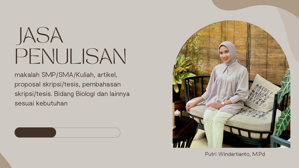 Jasa Lainnya di Penulisan dan Penerjemahan - Pembuatan proposal, bab 4 dan 5 (skripsi dan tesis), makalah, artikel, tugas sekolah/kuliah