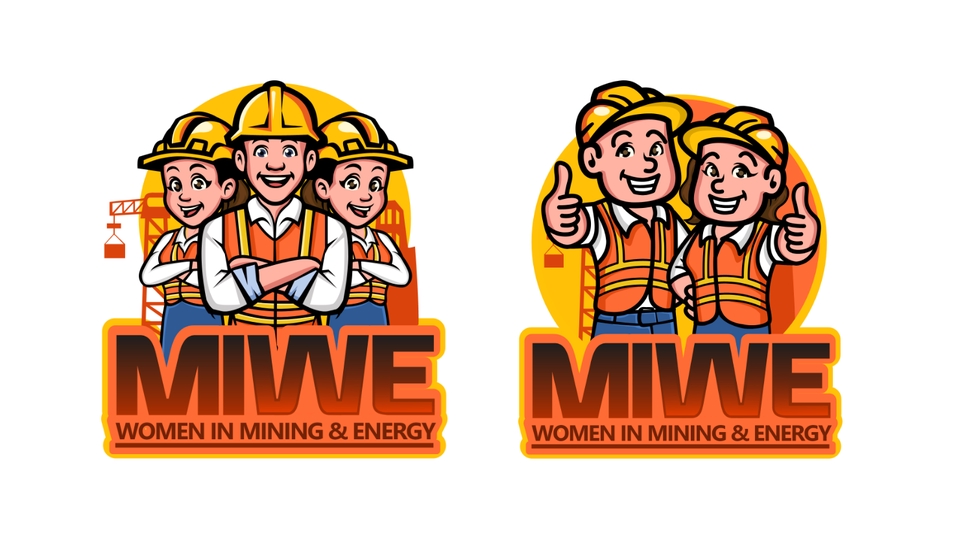 Logo MIWE untuk wanita di industri pertambangan dan energi, dengan desain logo warna-warni yang profesional dan modern.