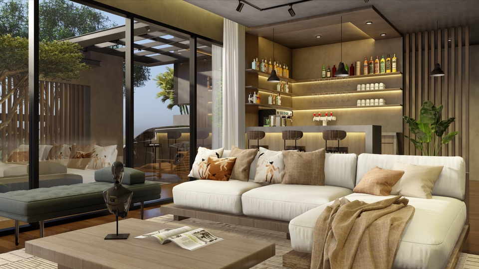 Jasa desain interior apartemen mewah dengan konsep minimalis modern dan desain interior cafe unik dengan nuansa hangat dan nyaman.