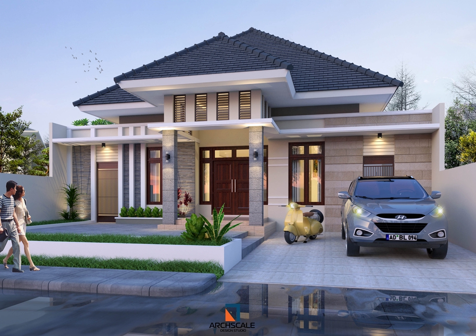 Jasa desain arsitektur rumah minimalis modern dengan render 3d realistis.