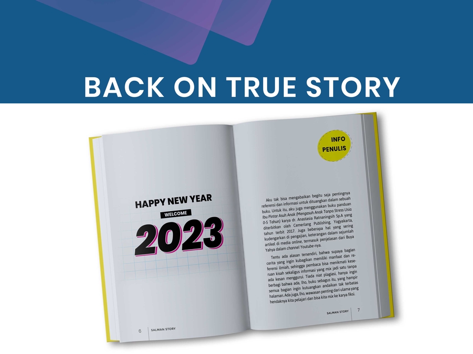 Desain sampul buku "Happy New Year 2023" dengan desain minimalis dan modern, cocok untuk desain buku tahunan atau buku diary.