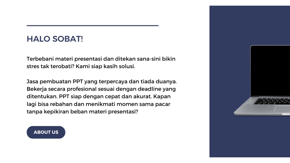 Jasa pembuatan presentasi powerpoint profesional, desain slide presentasi untuk kebutuhan presentasi, kuliah, seminar, bisnis, dan lainnya.