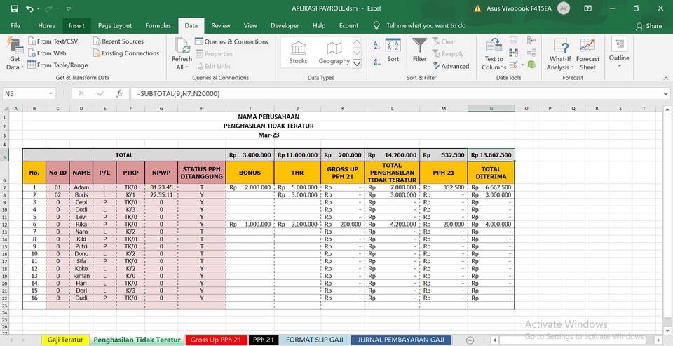 Akuntansi dan Keuangan - APLIKASI PAYROLL / PENGGAJIAN + PPH 21 EXCEL - 3