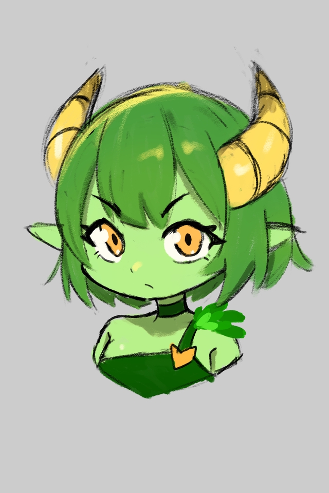 รับวาดการ์ตูนอนิเมะหญิง สไตล์น่ารัก สีเขียว วาดรูปการ์ตูนจิบิ