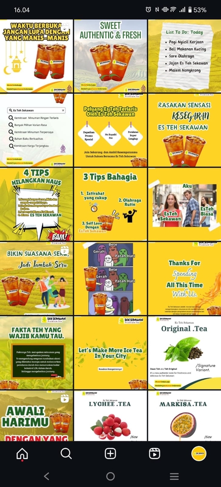 Jasa branding produk makanan minuman teh es kekinian dengan desain yang menarik dan kreatif.