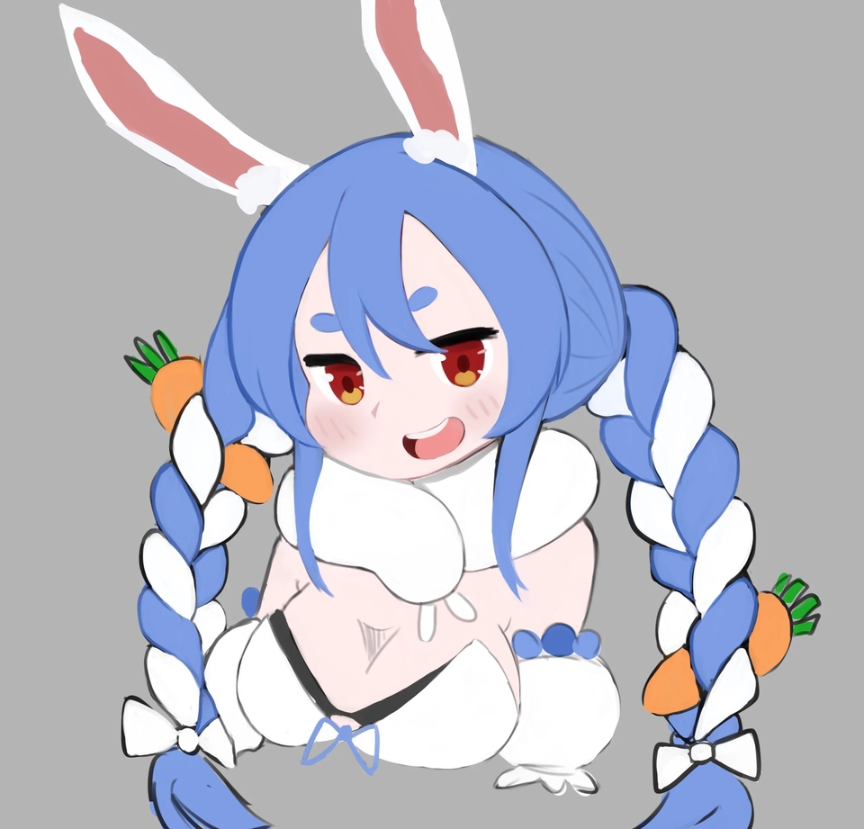 รับวาดรูปการ์ตูนอนิเมะน่ารัก ผู้หญิงผมฟ้า แต่งชุดกระต่าย