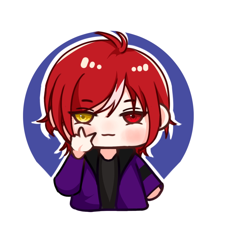 Ilustrasi kartun pria berambut merah dengan mata kuning dan merah, desain karakter ilustrasi untuk layanan desain