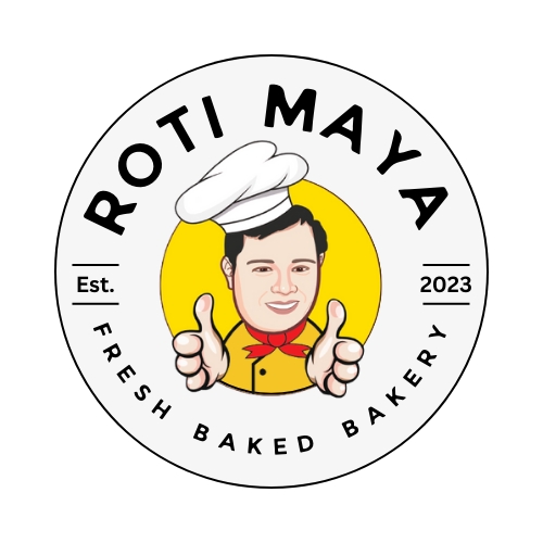 Jasa desain logo restoran "Roti Maya" dengan logo koki tersenyum dan tulisan "Fresh Baked Bakery"